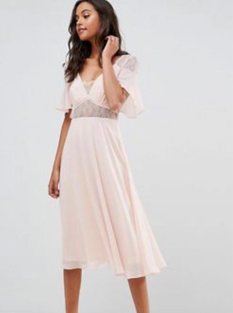 BN ASOS lace insert flutter sleeve midi dress UK 8, Women's Fashion, Dresses  & Sets, Evening dresses & gowns on Carousell