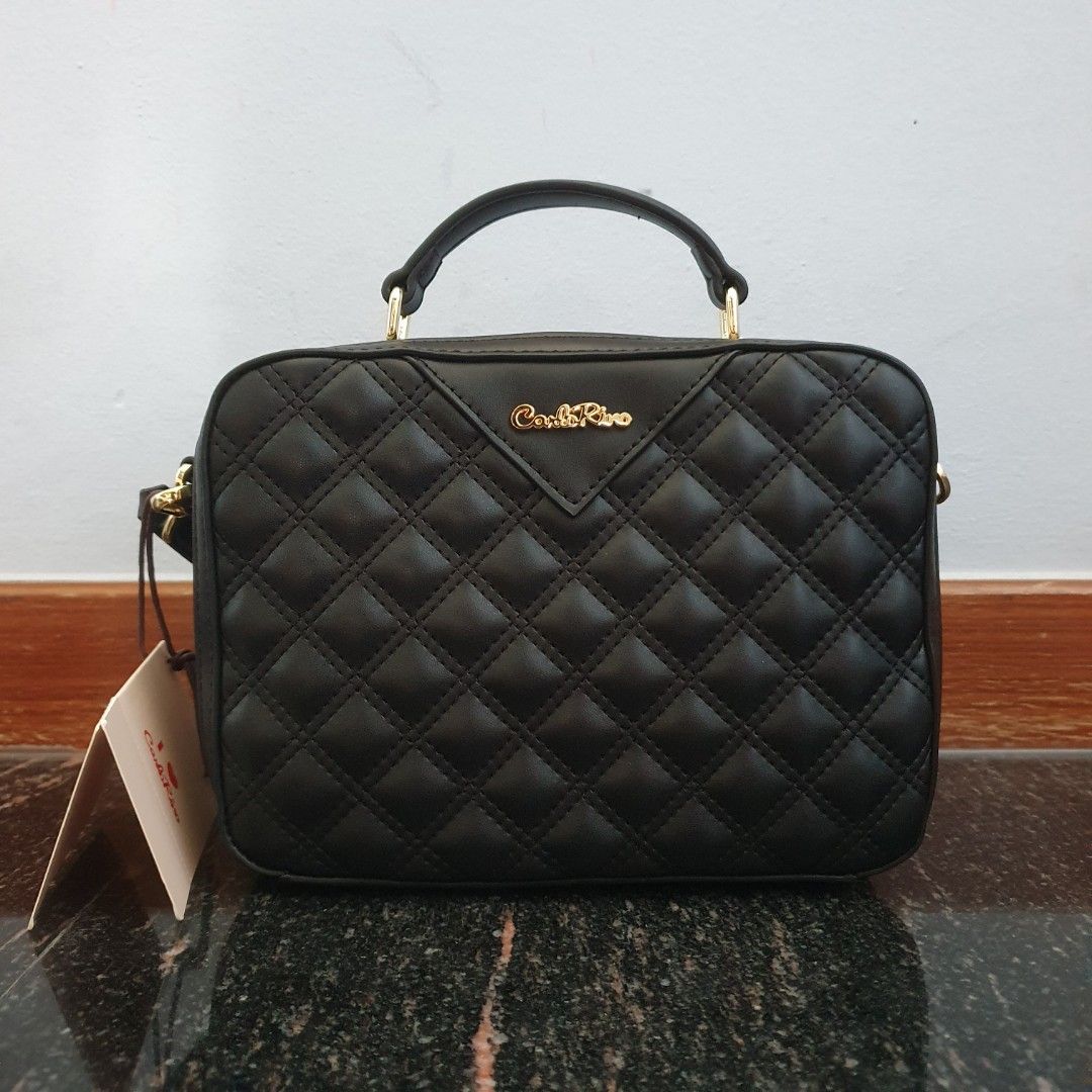 Brand New Carlo Rino Quilted Crossbody bag in Black, Women's Fashion