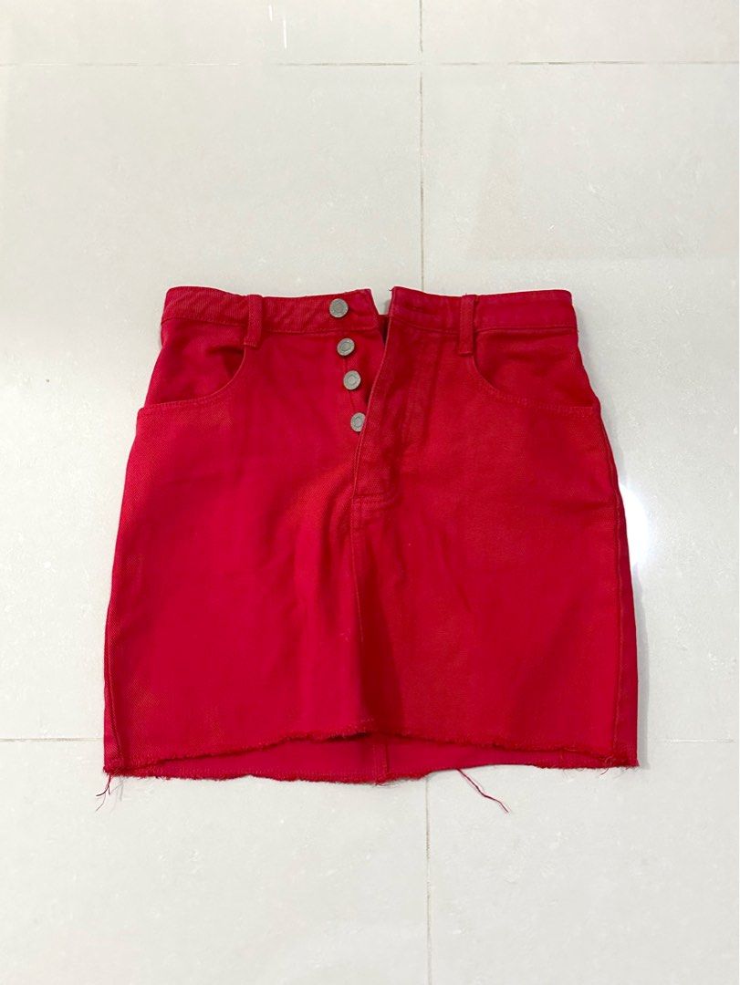 brandy melville red denim skirt
