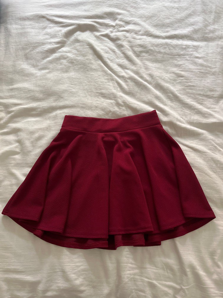Burgundy mini skirt, Women's Fashion, Bottoms, Skirts on Carousell