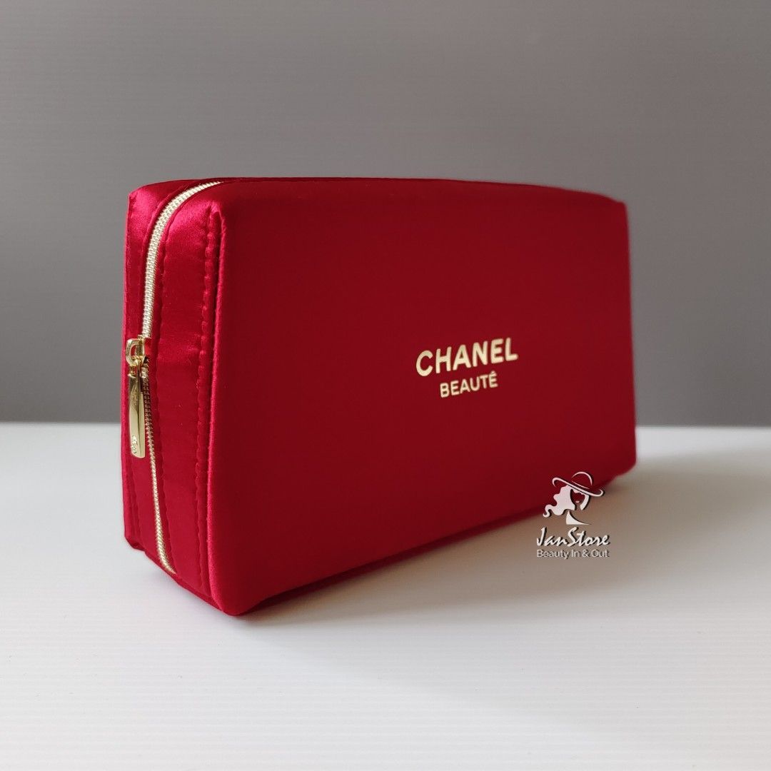 Chanel Vintage Lipstick Red Caviar Leather Cosmetic And Toiletry Pouch, Makeup  Case Bag