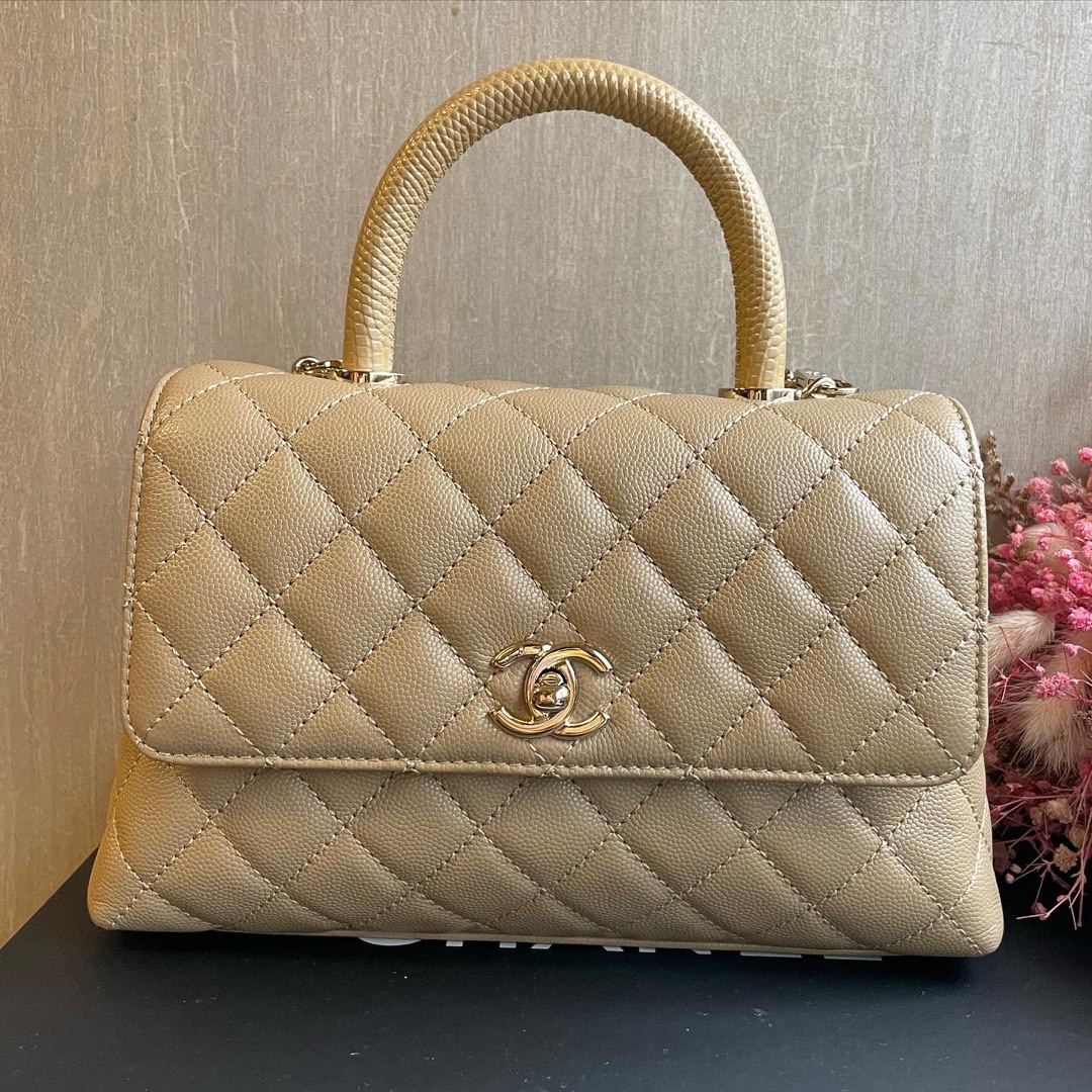 Chanel Coco Handle dark beige, Luxury, Bags & Wallets on Carousell