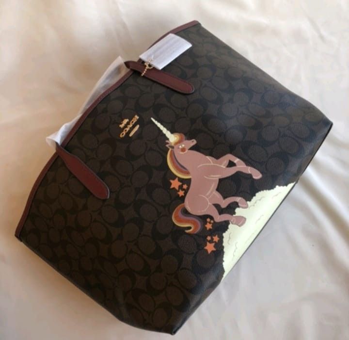 Coach City Tote In Signature Canvas With Unicorn