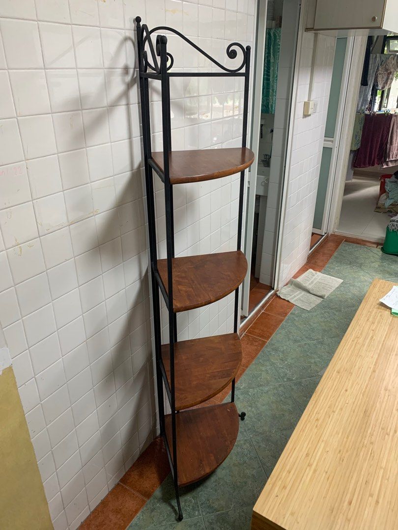 Corner wrought iron/wood shelf, Furniture & Home Living, Furniture