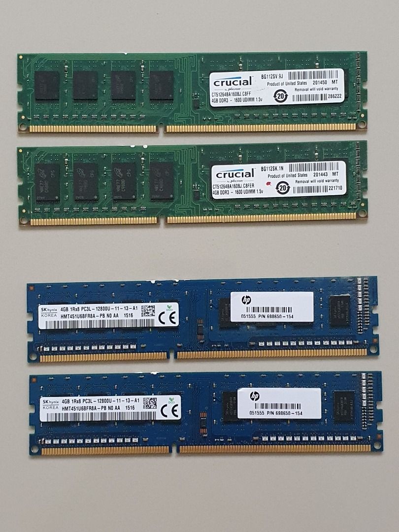Desktop DDR3 RAM Pairs for sale CRUCIAL SK Hynix Computers