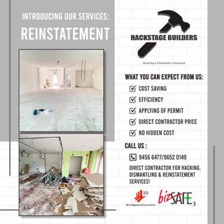 #Dismantling/ ⚠️Reinstatement Services/💯Direct contractor #👍🏻 Recommended contractor by Carousell/ 💯 professionally trained workers for dismantling/ ‼️BCA Registered contractor/🏡Renovation services/ 💯Highly skilled workers/ 👍🏻Dismantling services