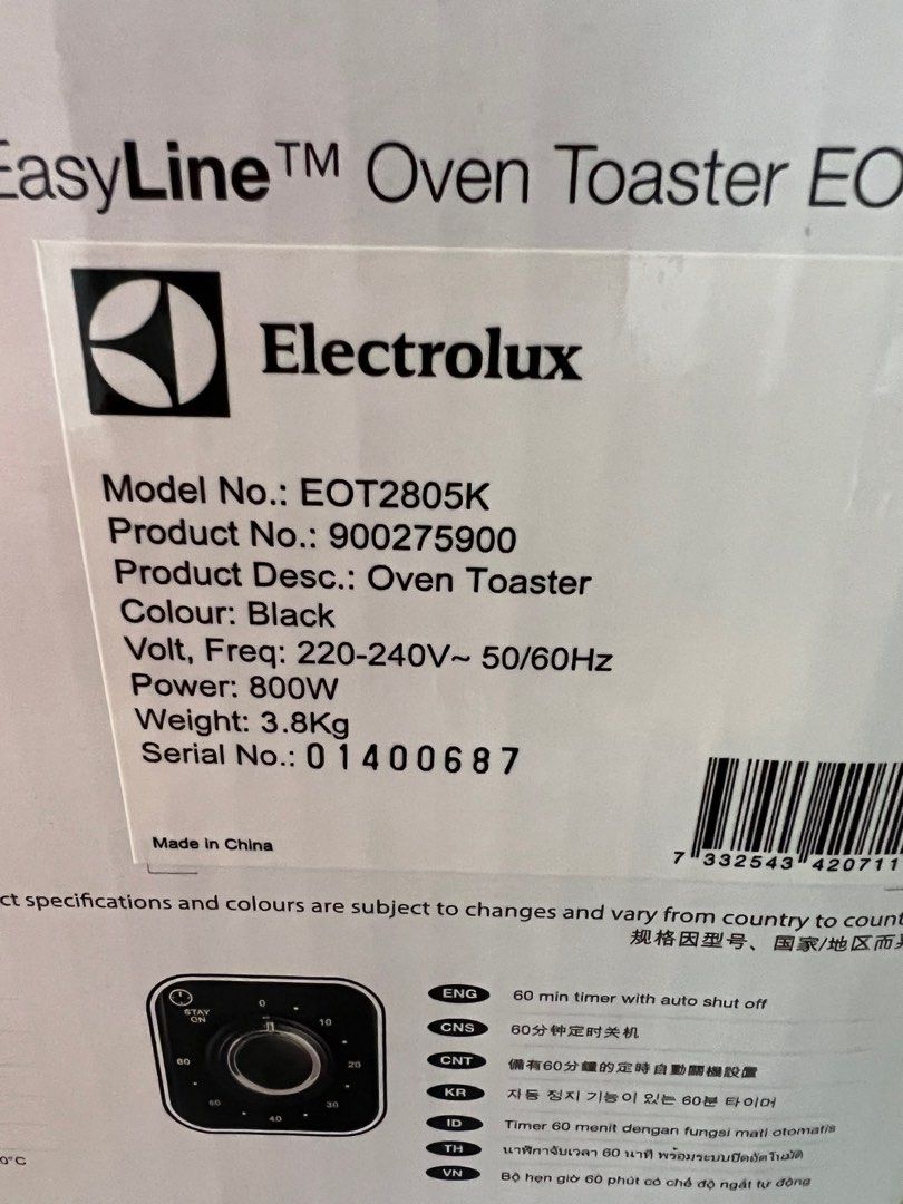 electrolux oven toaster 9L, TV & Home Appliances, Kitchen Appliances