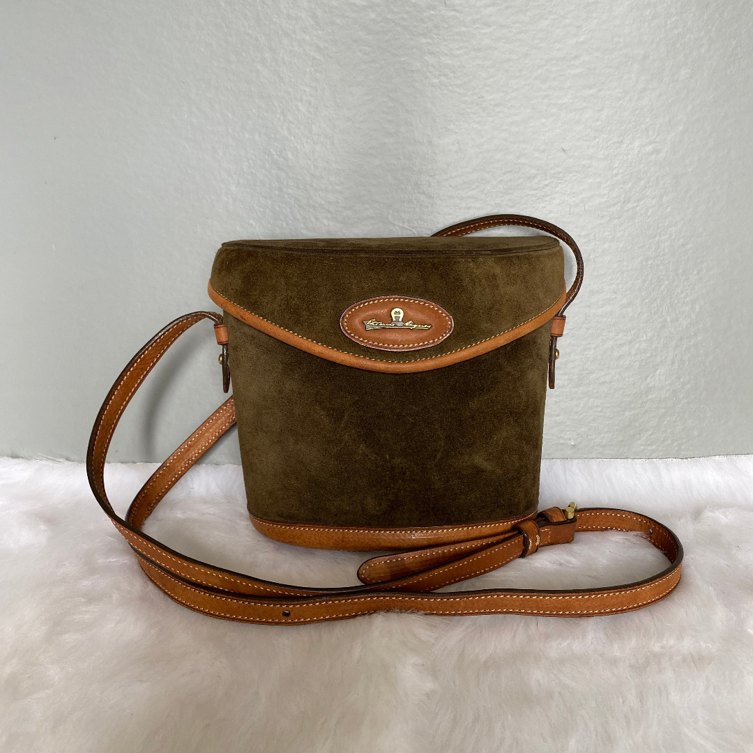 Etienne Aigner Vintage Olive Brown Suede Leather Crossbody Bag, Women's
