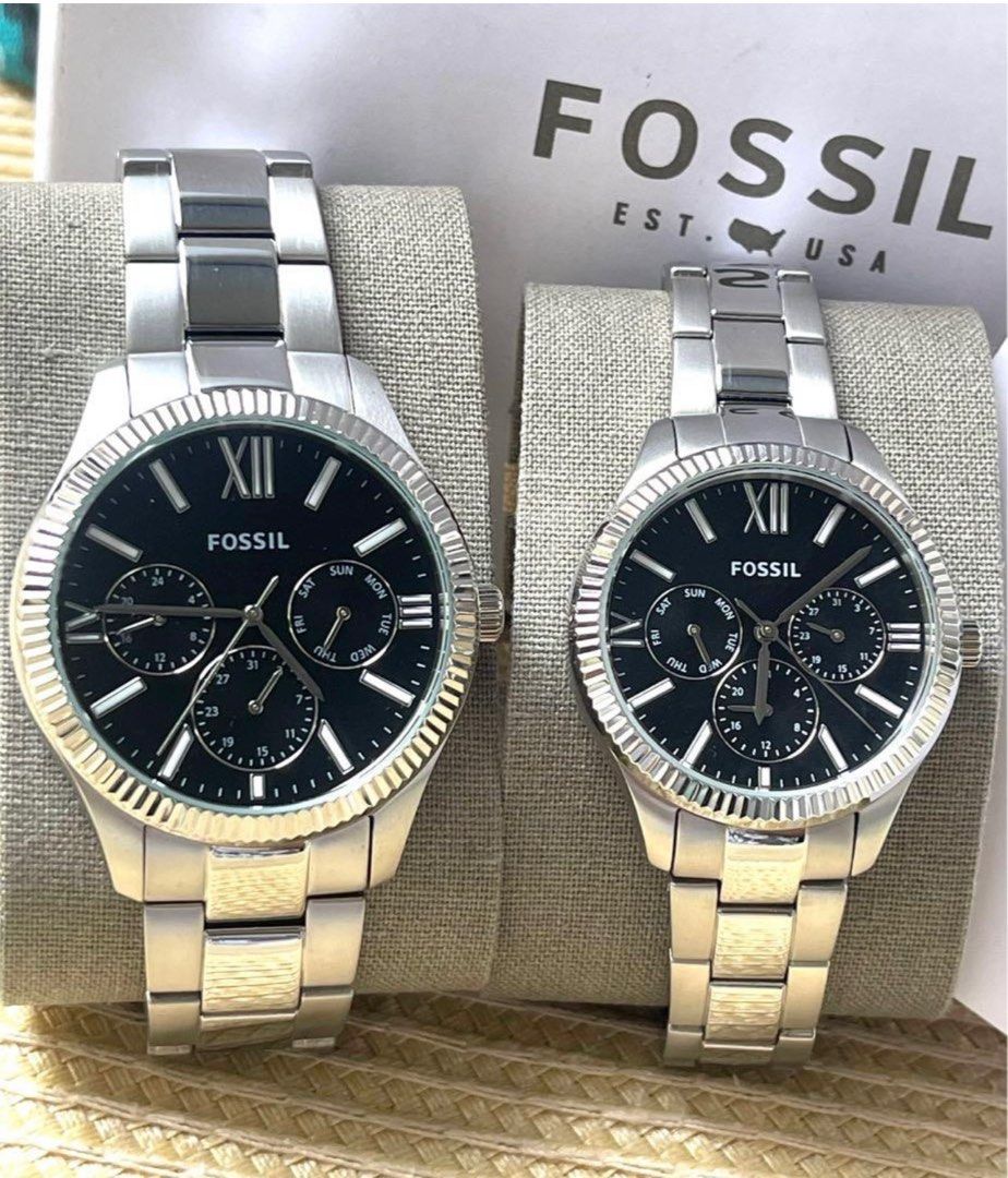 Fossil US Multifunction Silver Black Dial Stainless Steel Couple Watch Arrived from US