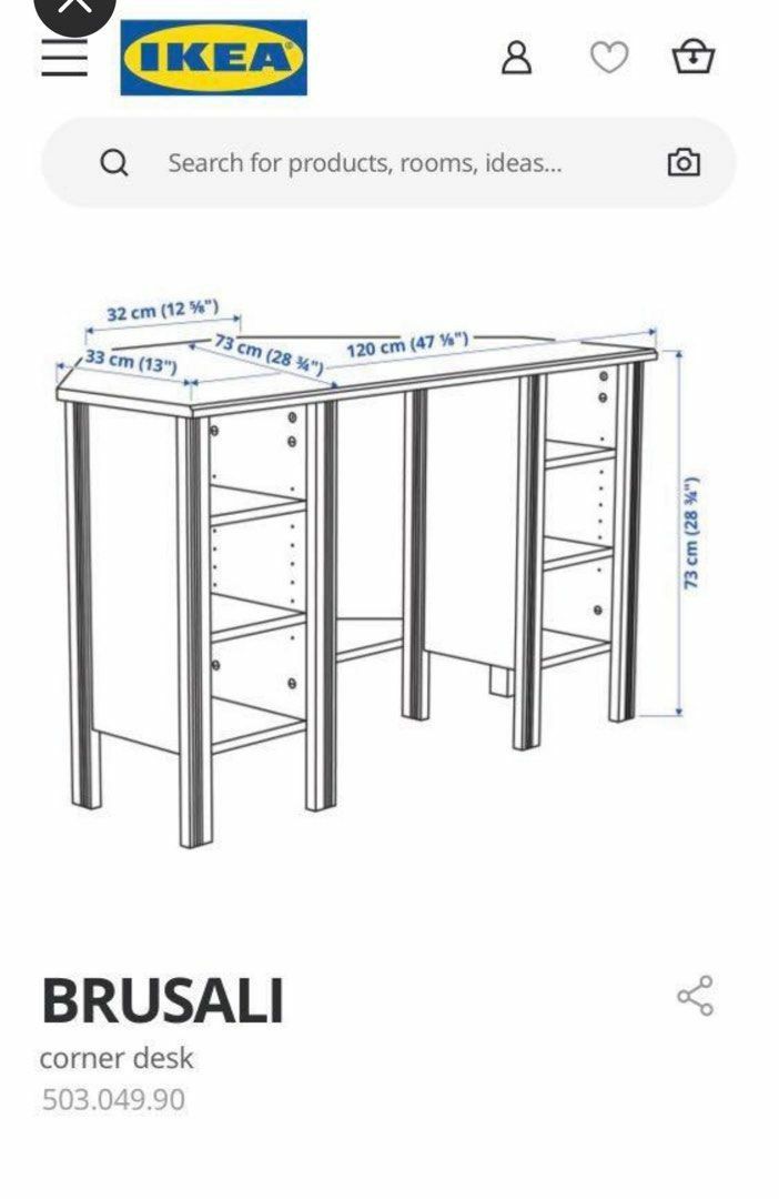 Ikea Brusali Corner Desk Study Table, Furniture & Home Living