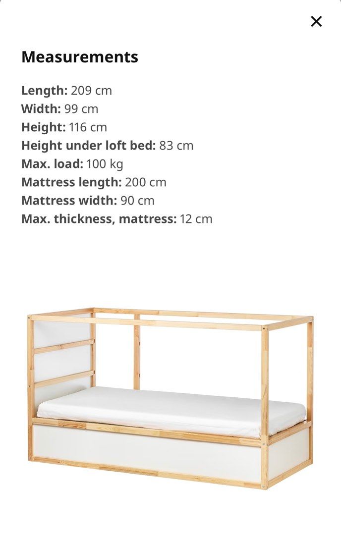 Ikea Kura Reversible bed with Asvang foam mattress, Furniture & Home