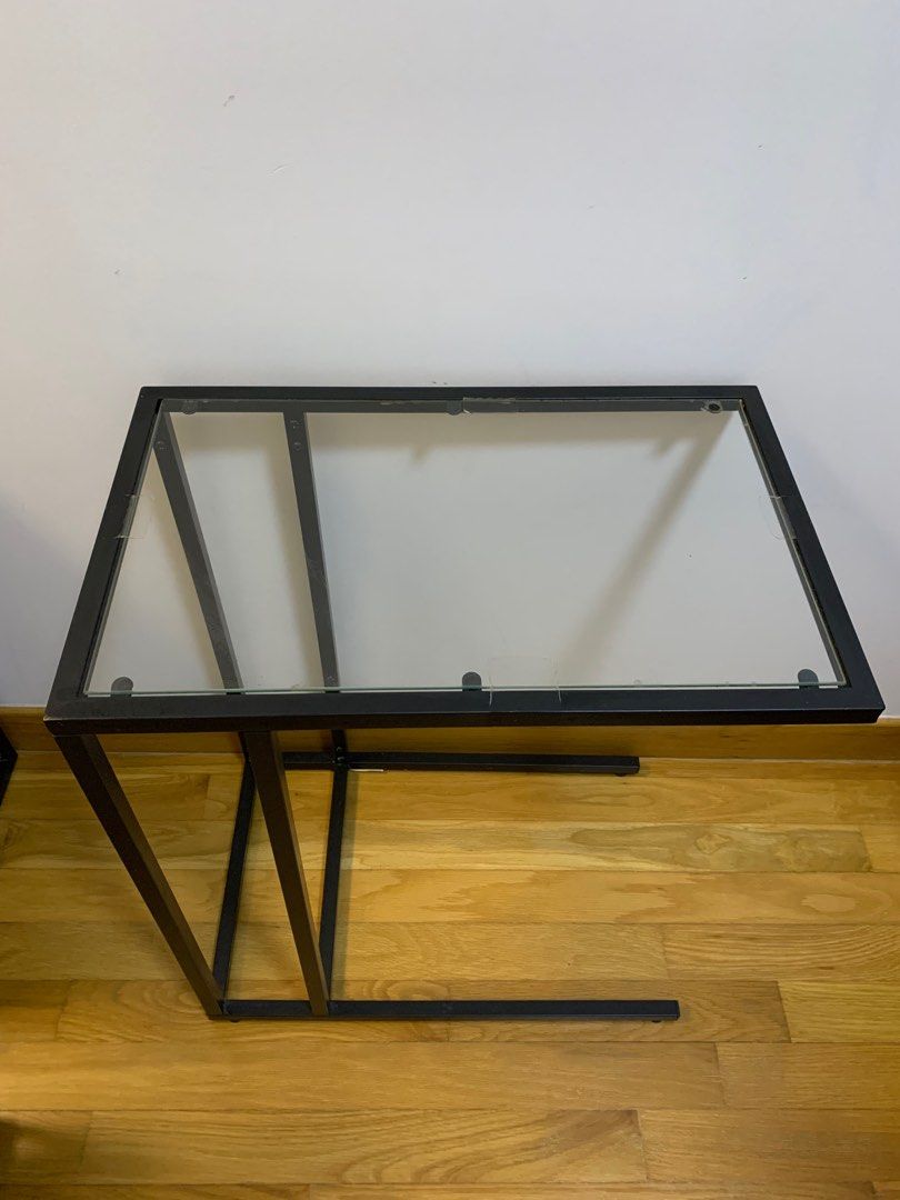 Ikea side table/Laptop stand, black/glass, 35x65 cm, Furniture & Home
