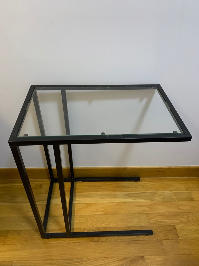 Ikea side table/Laptop stand, black/glass, 35x65 cm, Furniture & Home