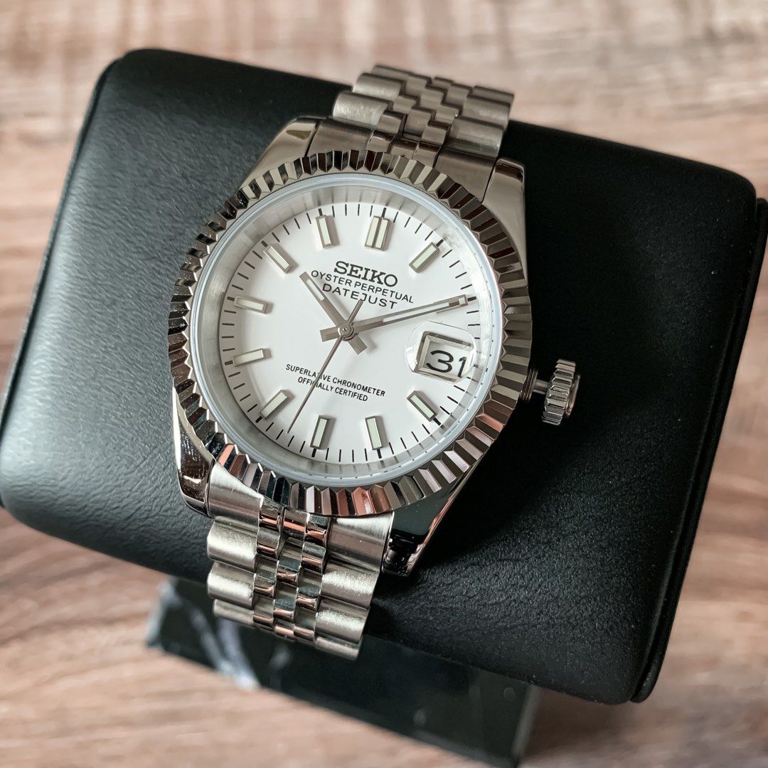 Mod] Seiko Oyster Perpatual Datejust White Dial Custom (39mm), Luxury,  Watches on Carousell