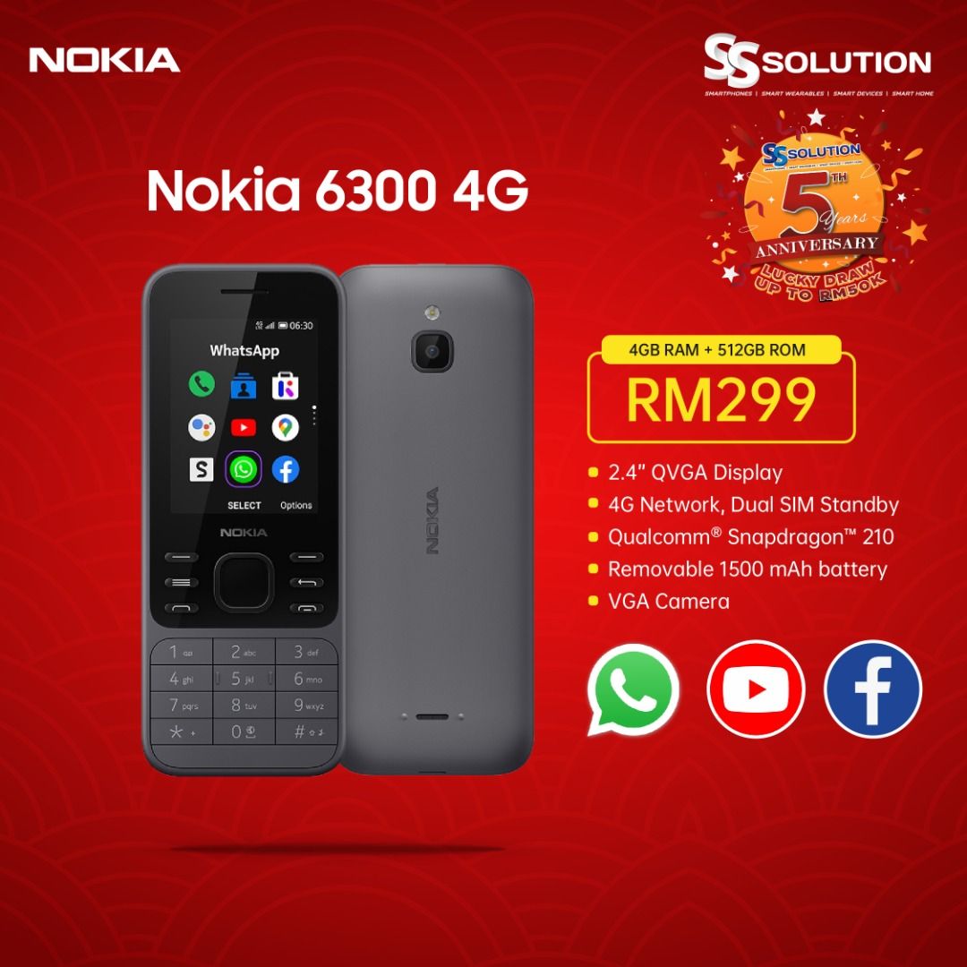 Nokia 6300 4G Original NOKIA MALAYSIA 1 YEAR WARRANTY, Mobile Phones