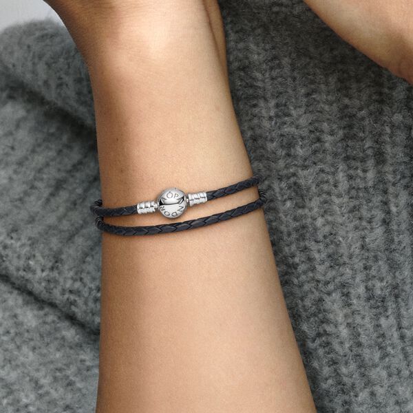 Grey leather shop bracelet pandora