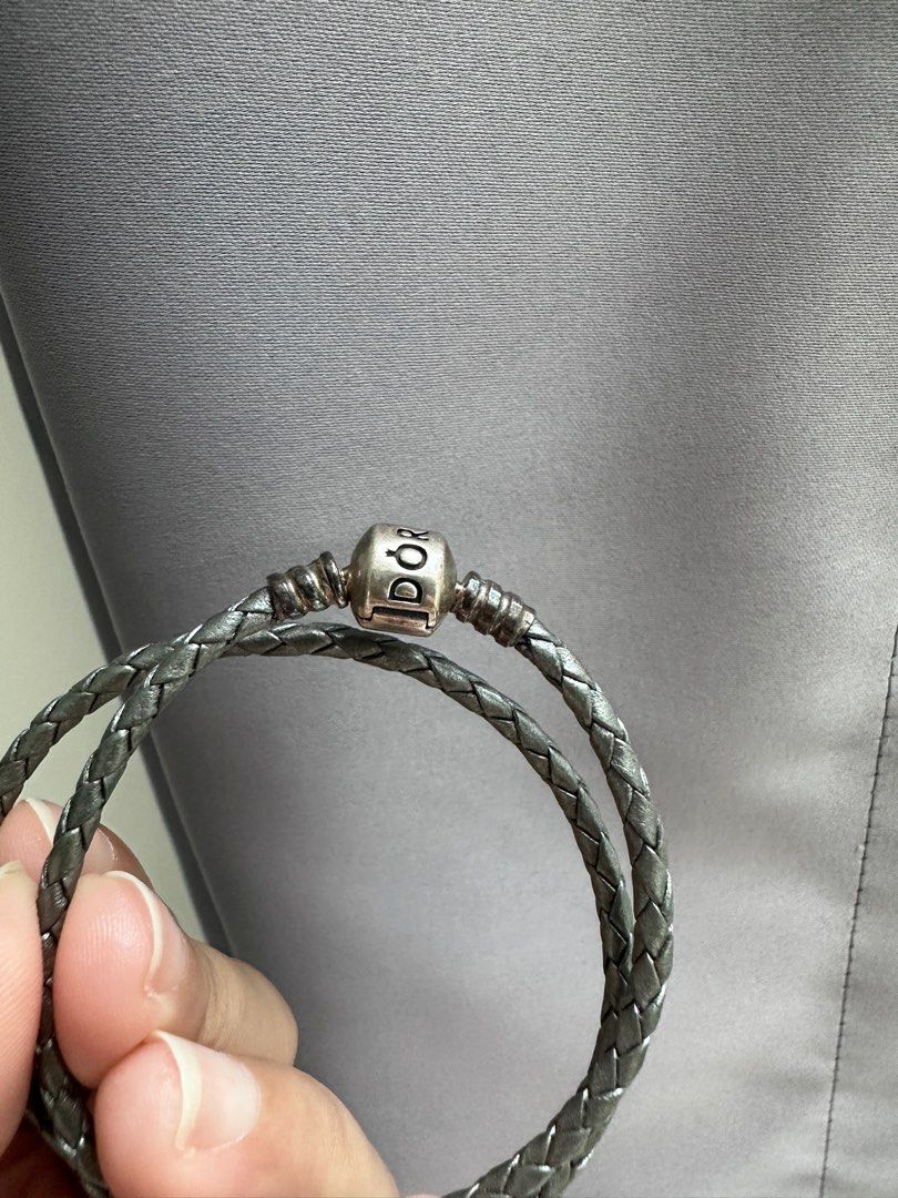 Grey leather 2024 bracelet pandora