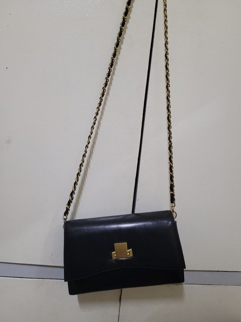 PIERRE BALMAIN structured black leather sling bag, Luxury, Bags