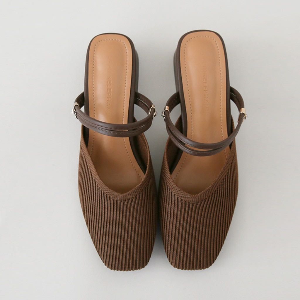 Pink Elephant ballad knit sling bloafer heels, Women's Fashion