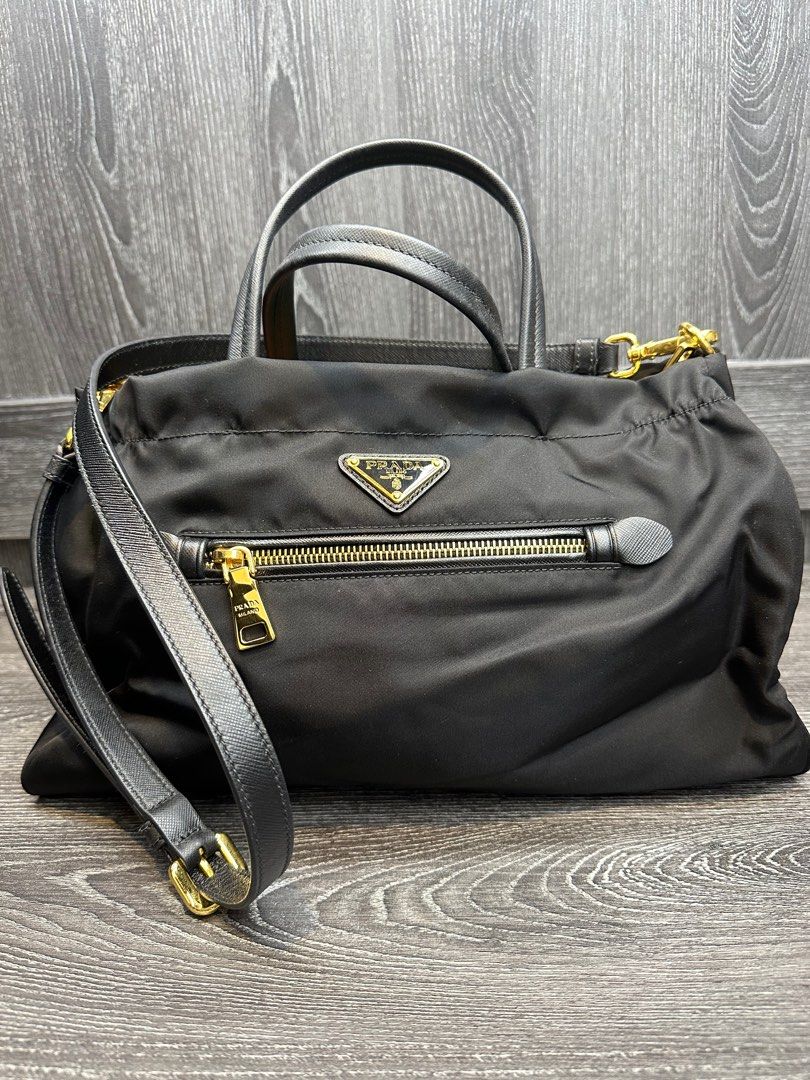 Prada leather trimmed nylon store tote