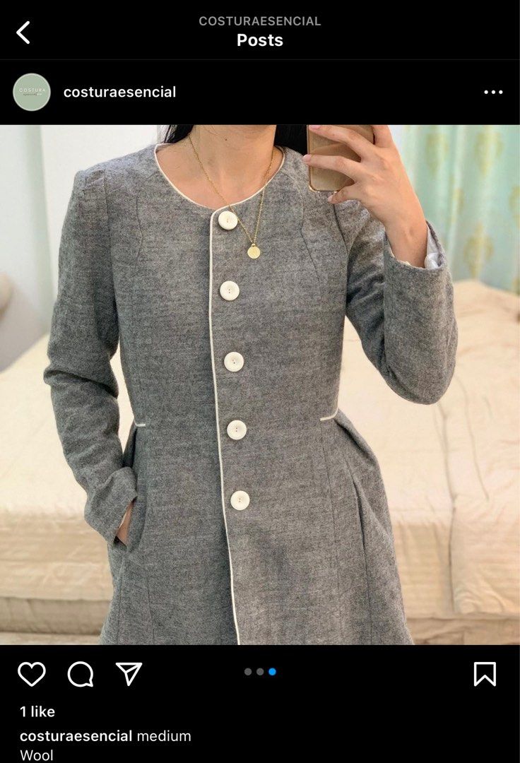 Semi Puff Wool Coat dress style (Category: Coats, Jackets and Outerwear) located in Pateros City. Submitted by aamorree (Listing ID 1206708840, Image 2). Description: * Medium size * Bought from @Costuraesencial in instagram.