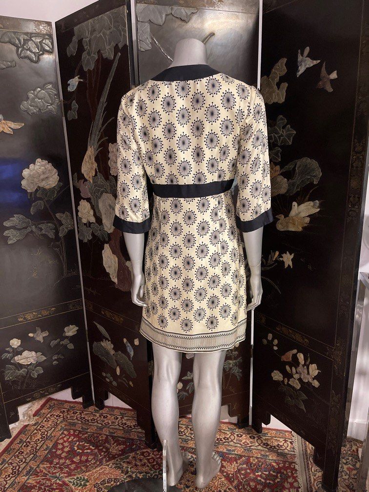milly of new york silk dress MILLY of New York USA Made Geometric Print Silk Half Sleeve Dress Lined Sz  6 EUC