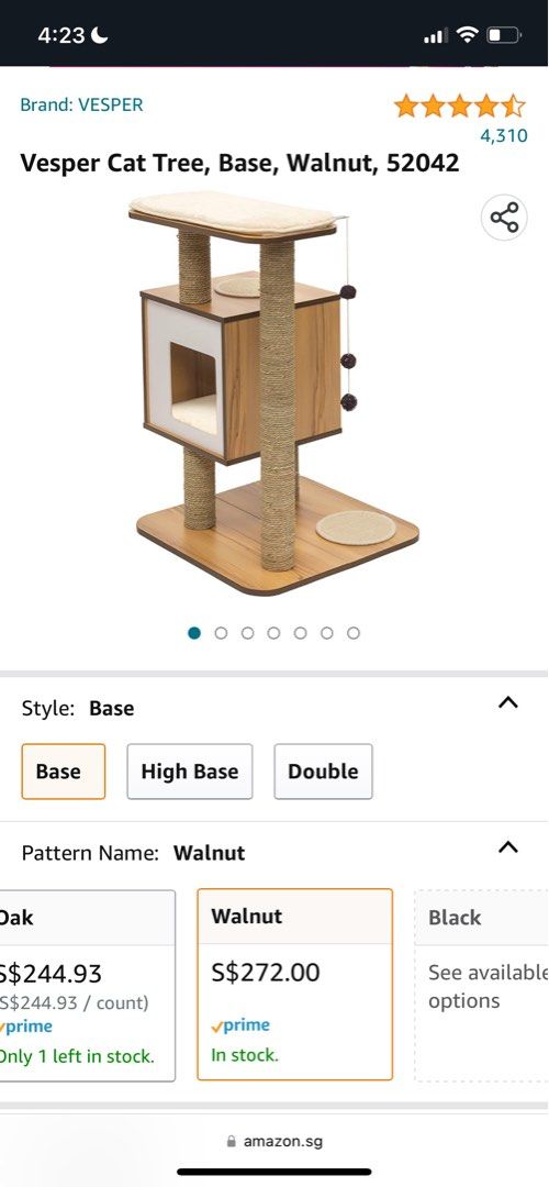 Vesper Cat Tree, Base, Walnut, Pet Supplies, Homes & Other Pet