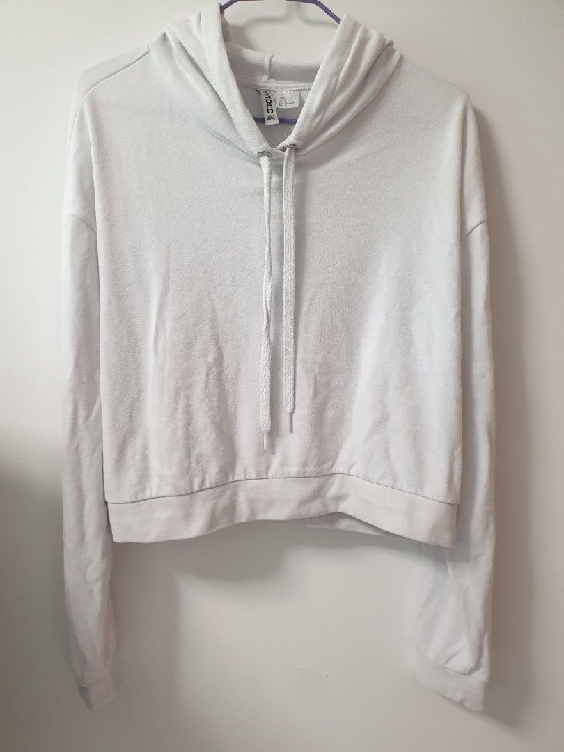 White cropped top hoodie zip up