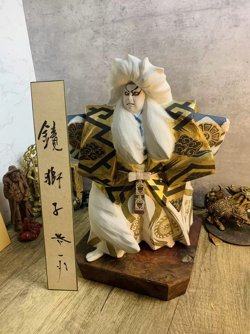 日本镜狮子博多人形摆件无形文化财35cm原盒手绘, 興趣及遊戲, 收藏品及