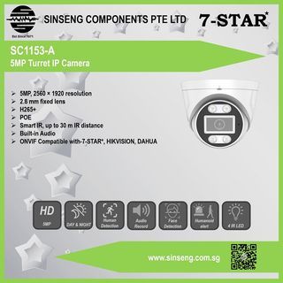 7-STAR* 5MP IP Audio Turret Dome PoE Network IP Camera 2.8mm CCTV Lens with Night-Vision ONVIF Compatible:Hikvision/Dahua/Uniview NVR