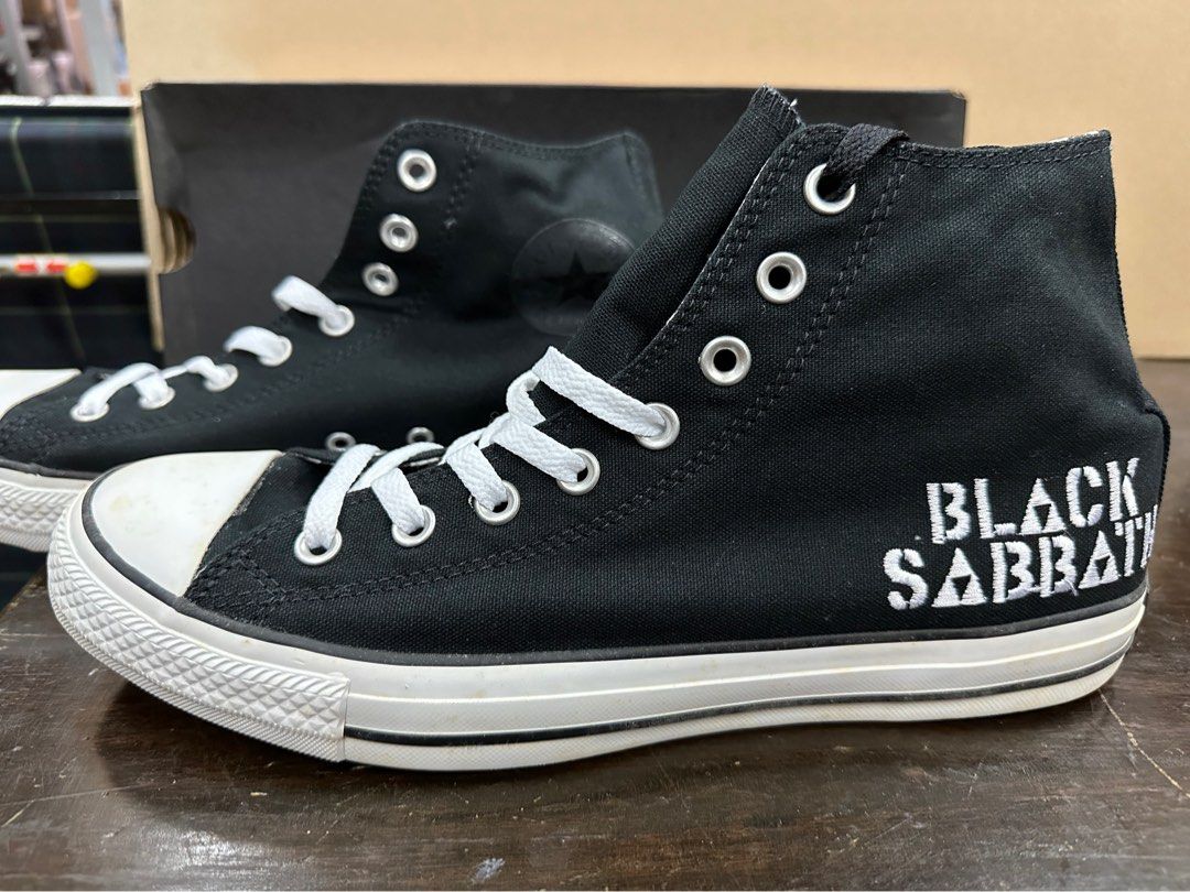 Converse x black sabatth 特價發售停產限定男裝高筒黑色帆布鞋new converse Taylor all Star Black Sabbath Hi top black men shoes 143186C UK10 UK10.5, 男裝, 鞋,