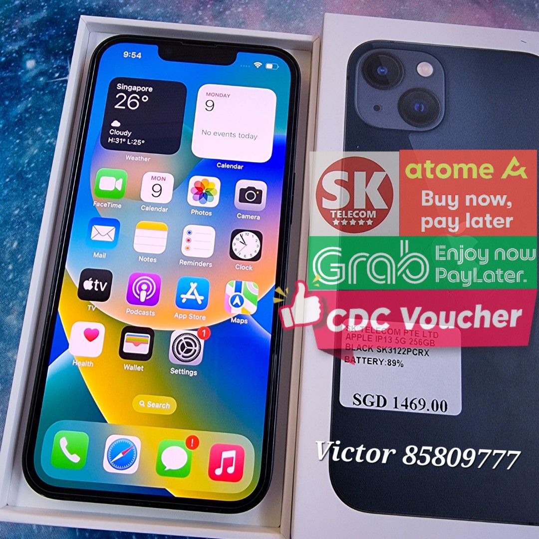 Apple iPhone 13 5G 256GB Midnight (buy now pay later), Mobile Phones