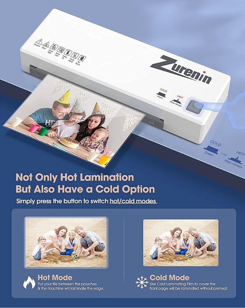 CL1)zurenin 4in1 Laminator A4 A5 A6, White Laminating Machine