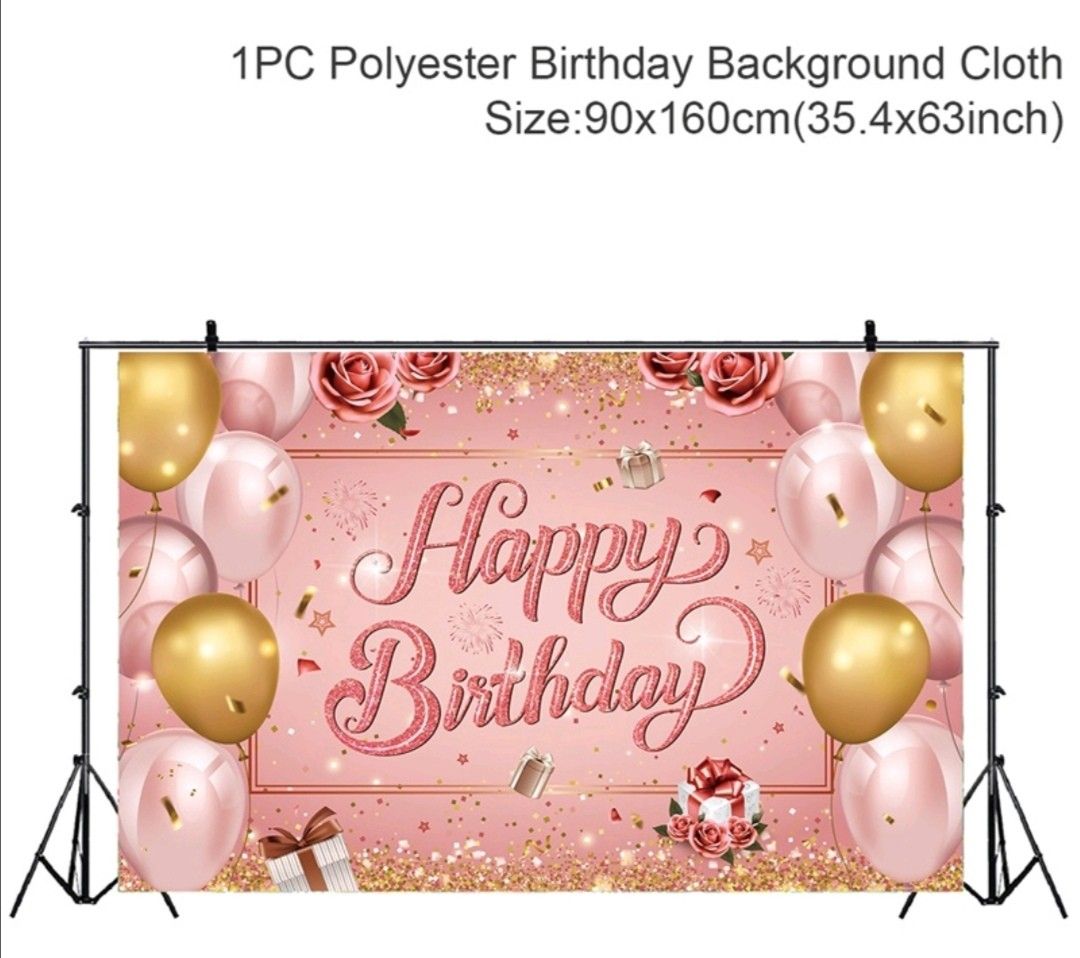 BIG HAPPY BIRTHDAY BACKDROP BANNER (Category: Occasions & Party Supplies) located in Mandaluyong City. Submitted by kookiejoyz (Listing ID 1208770260, Image 3). Description: Thinking of something Big for your Lovesones special day, here's a special Happy Birthday Backdrop Banner that fit for your DIY Birthday decoration FOR SALE: 🎈🎈🎈 HAPPY BIRTHDAY BACKDROP BANNER Available color: Pink/Gold Size: 160cm X 90cm 150cm X 95cm For inquiry and order
