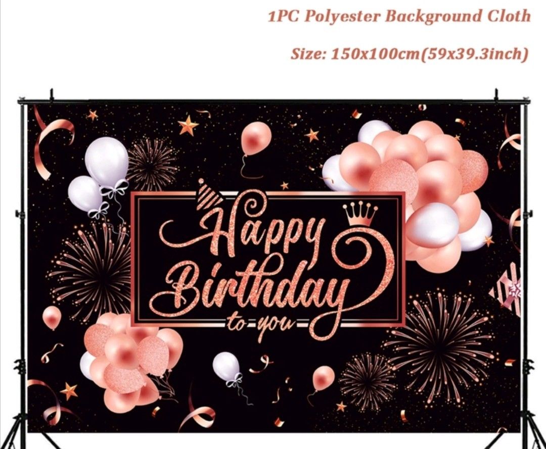 BIG HAPPY BIRTHDAY BACKDROP BANNER (Category: Occasions & Party Supplies) located in Mandaluyong City. Submitted by kookiejoyz (Listing ID 1208770260, Image 2). Description: Thinking of something Big for your Lovesones special day, here's a special Happy Birthday Backdrop Banner that fit for your DIY Birthday decoration FOR SALE: 🎈🎈🎈 HAPPY BIRTHDAY BACKDROP BANNER Available color: Pink/Gold Size: 160cm X 90cm 150cm X 95cm For inquiry and order