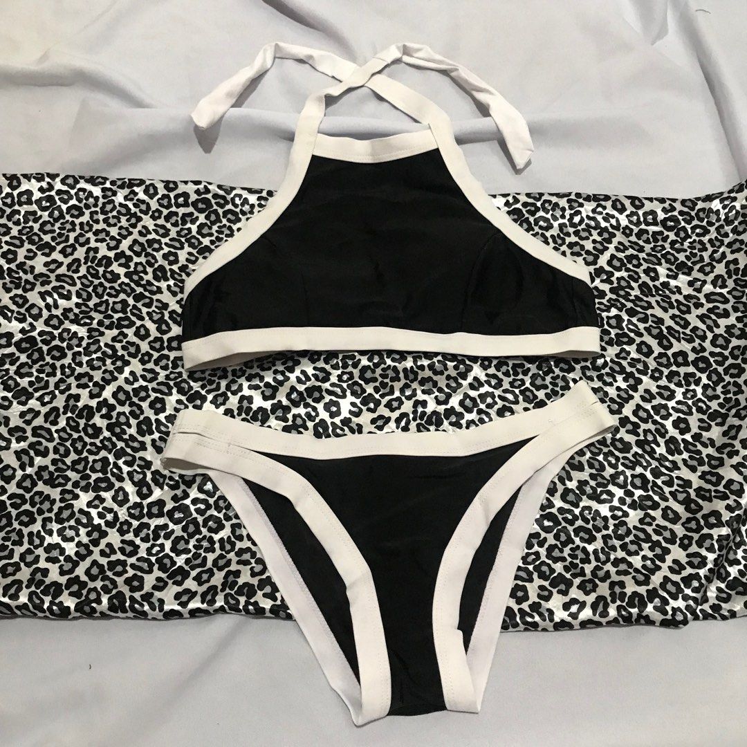 BLACK AND WHITE TWO PIECE SWIMSUIT, Women's Fashion, Swimwear, Bikinis