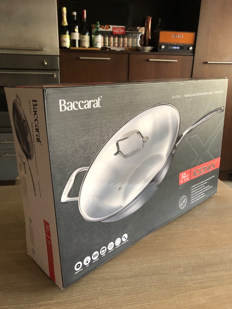 Bnew in Box w Tag Imported Baccarat IconiX 32 x 9cm Wok with Lid ok on