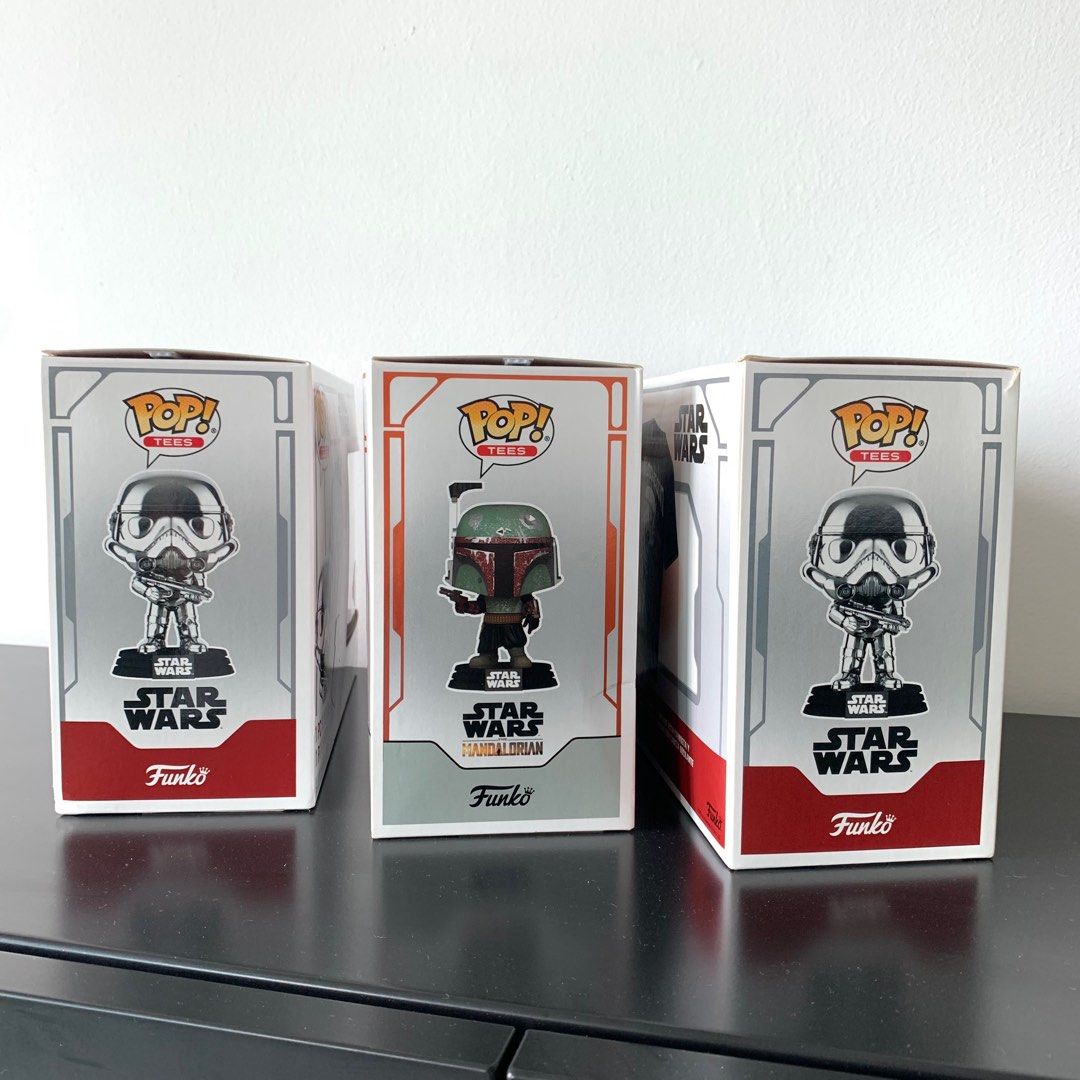 BNIB Star Wars Funko Pop Tee Exclusive Bundle (Special Edition Silver  Chrome Stormtrooper and Metallic Mandalorian Boba Fett) T-shirt sizes S and  M