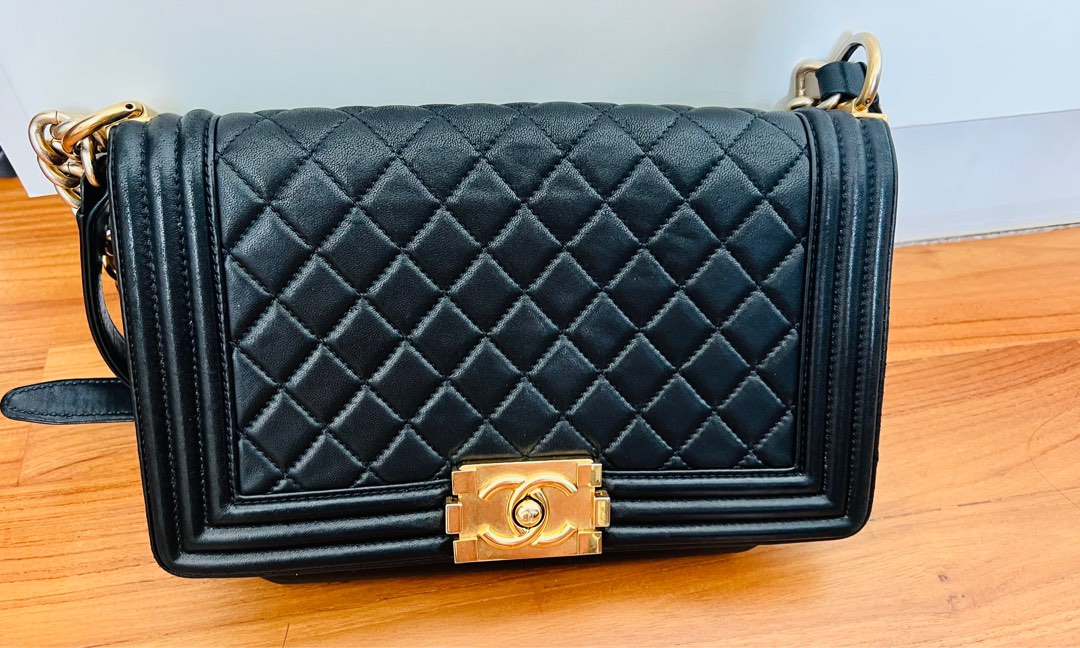 Chanel Boy New Medium in Black Caviar with Antiqued Aged Gold Hardware  Womens Fashion Bags  Wallets Shoulder Bags on Carousell