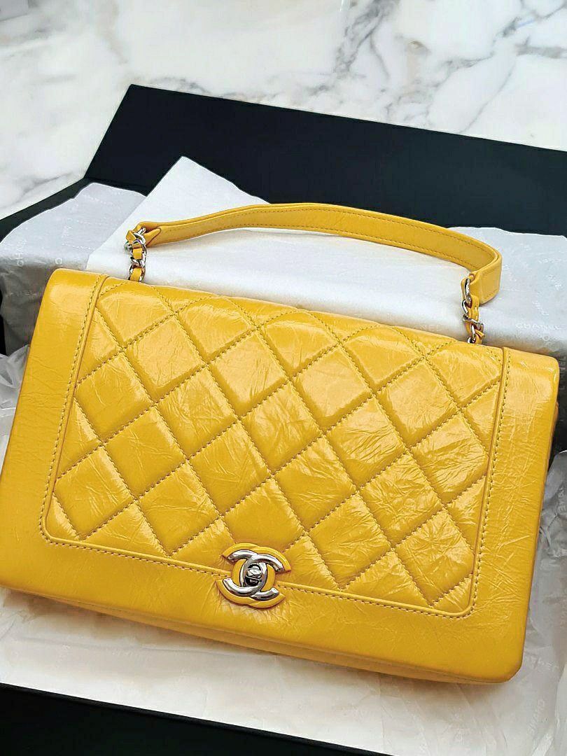 Chanel Yellow Quilted Velvet Classic Double Flap Medium