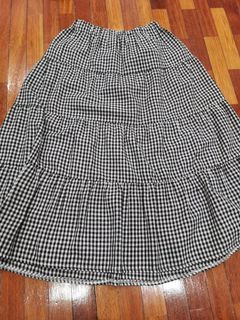 Checkered black & white skirt 日系黑白格长裙