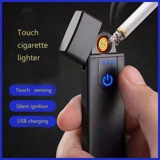 Cigarette Lighter USB Ultra Thin Metal Fingerprint Double Sided Windproof Coil Flameless