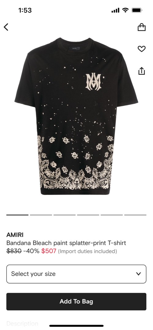 Amiri Black Bandana Bleach Paint Splatter-print T-shirt