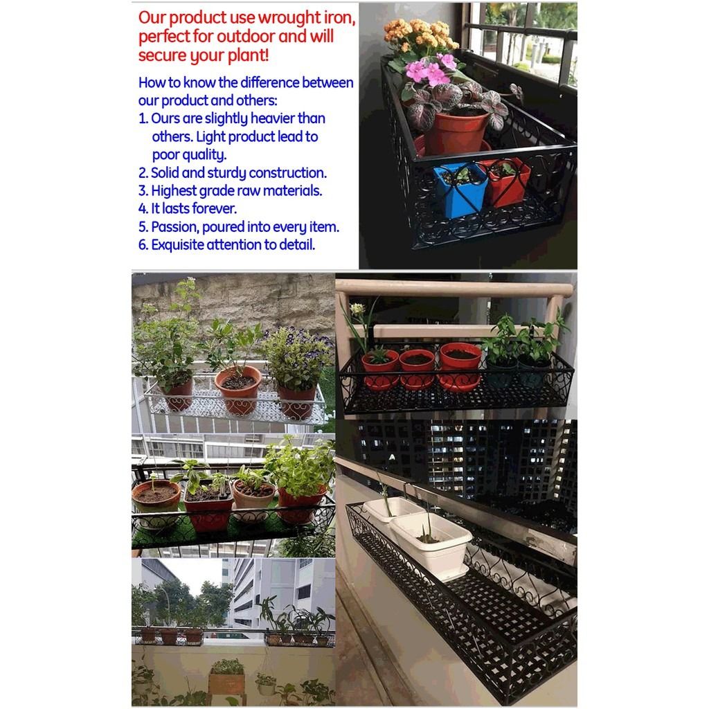 Corridor Flower Pot Plant Rack Balcony Hanging Metal Railing Stand ...