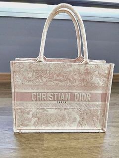 Large Dior Book Tote Pink and Gray Toile de Jouy Sauvage