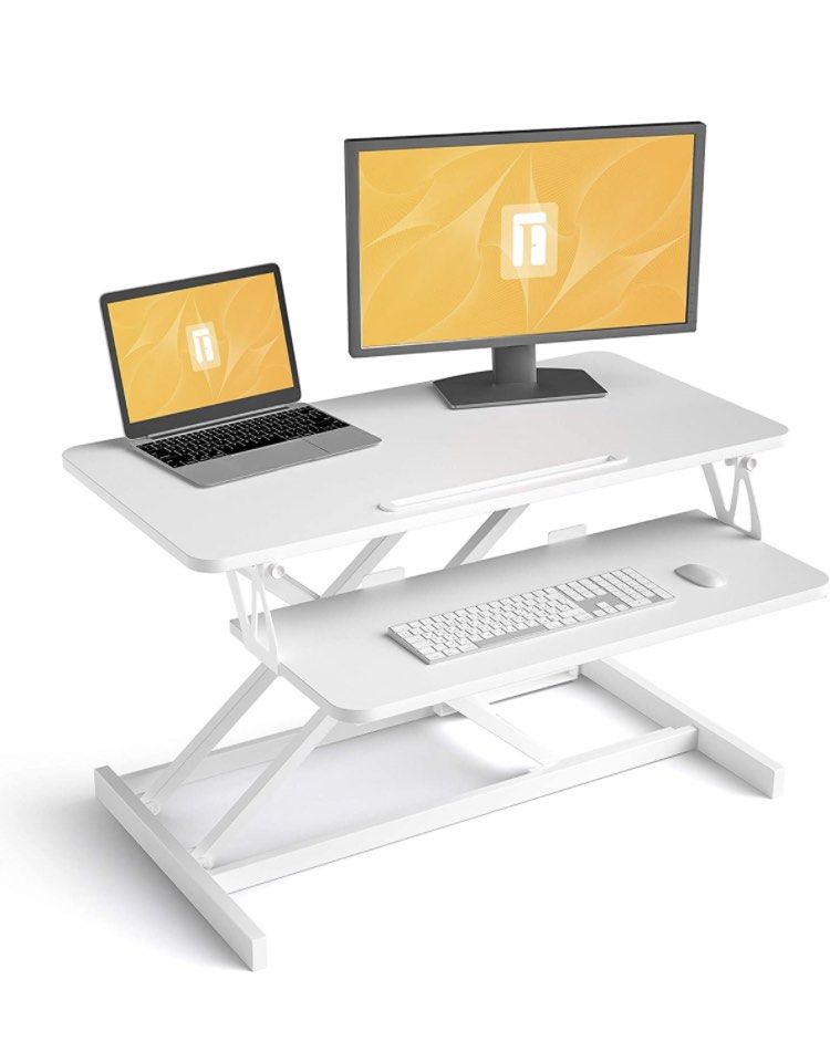 HeightAdjustable Tabletop Standing Desk in White / Ergonomic Tabletop