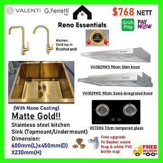 Hood and hob kitchen sink Valenti gold