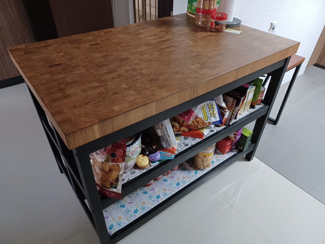 Ikea kitchen island with rack, black/oak, 126x79x193 cm, Furniture