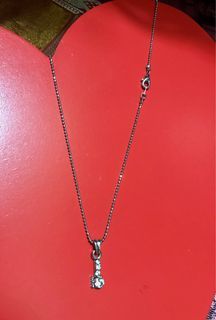 KS100NL 231 Silver Toned Ball Beads Necklace with Faux Diamond Pendant, Vintage Fashion Accessory