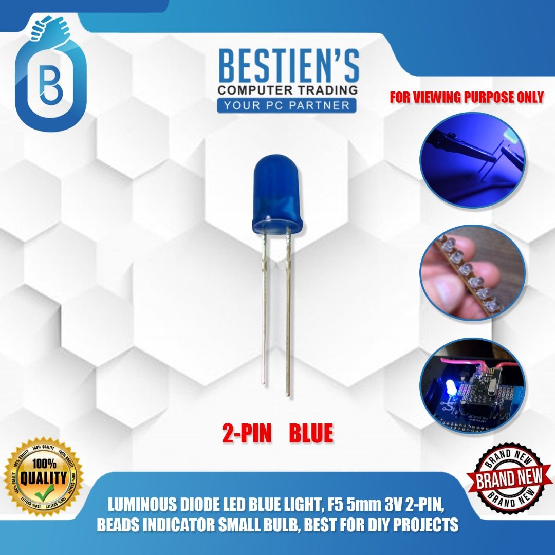 LUMINOUS DIODE LED BLUE LIGHT, F5 5mm 3V 2PIN, BEADS INDICATOR SMALL